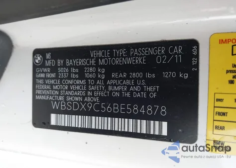 2011 BMW M3 z USA, uszkodzony, nr VIN WBSDX9C56BE584878